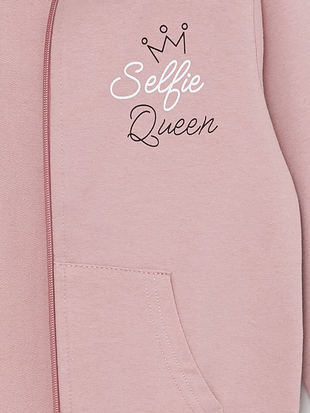 Pembe Kapüşonlu Kız Bebek Fermuarlı Sweatshirt-2