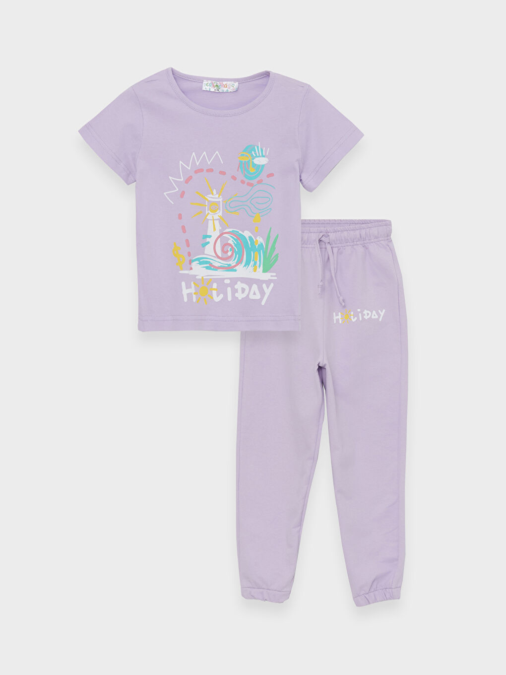 Lila Bisiklet Yaka Kız Bebek Tişört ve Eşofman Altı