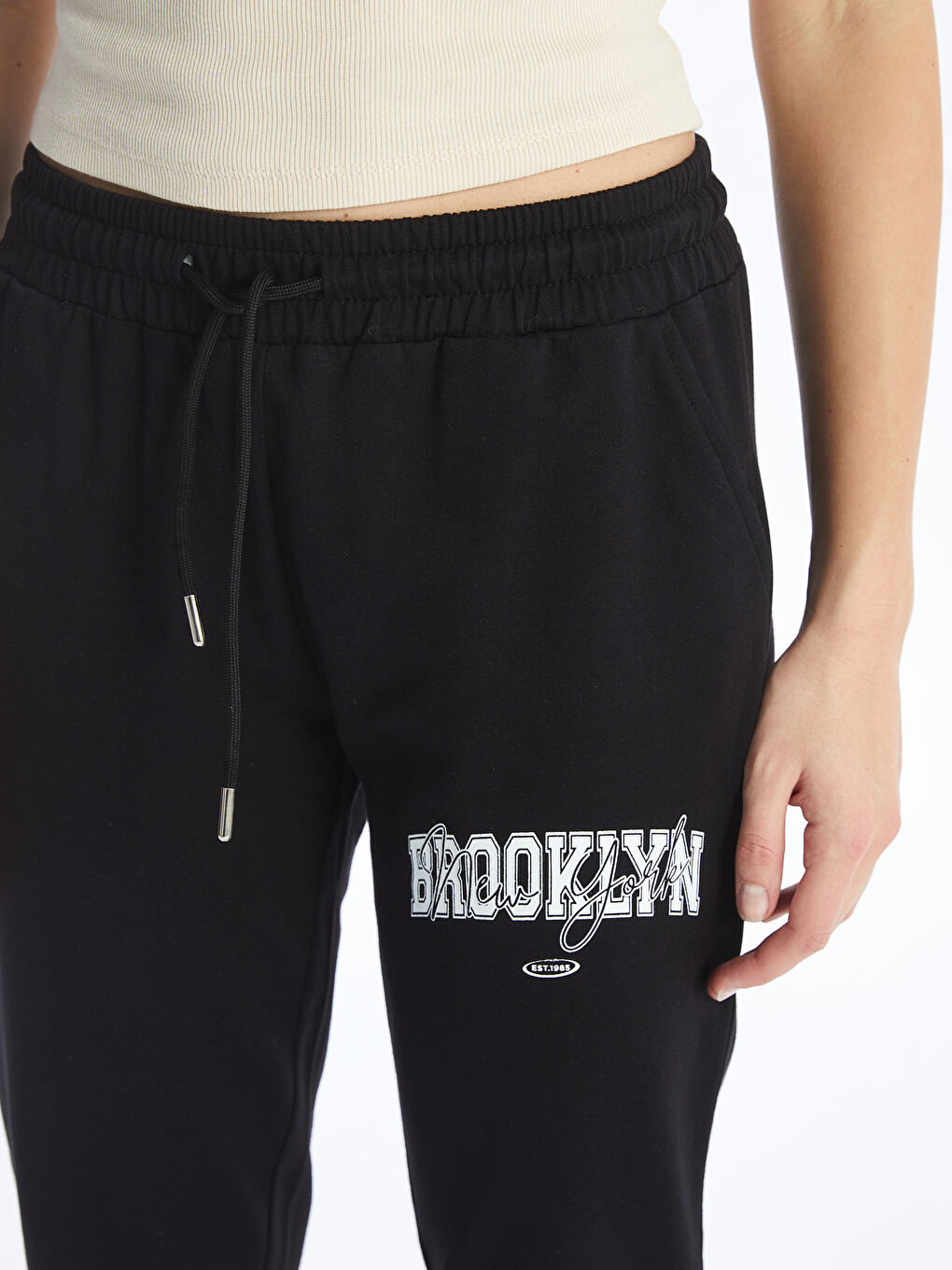 Siyah Beli Lastikli Kadın Eşofman Alt-3