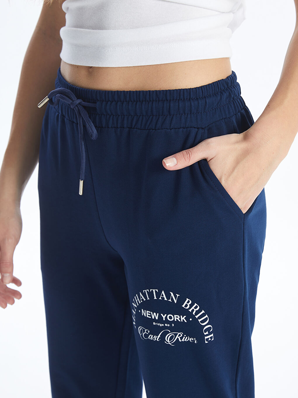 Lacivert Beli Lastikli Kadın Eşofman Alt-2