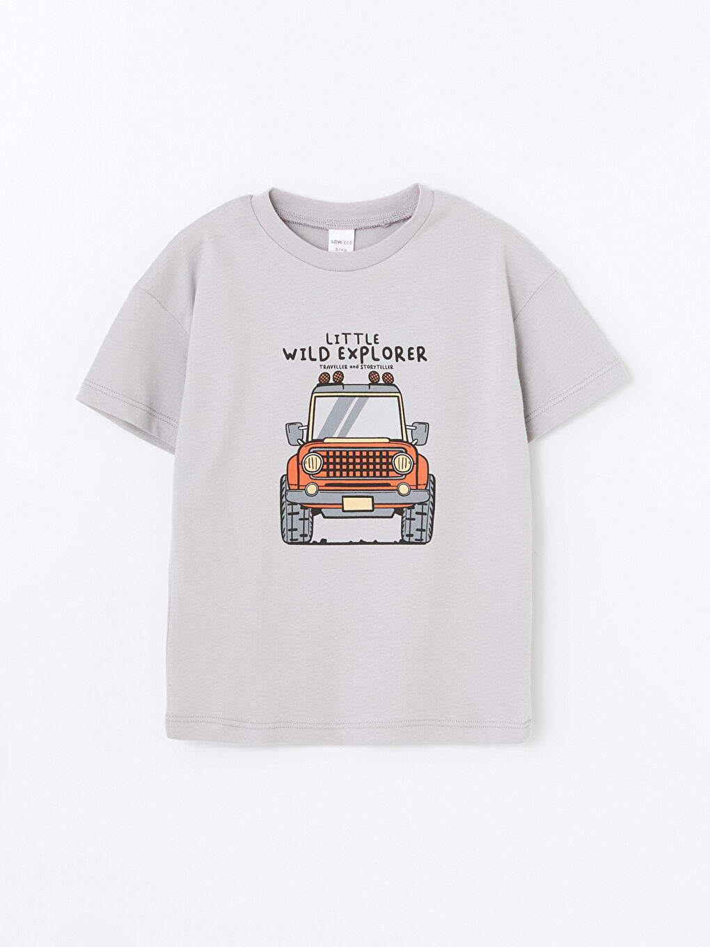 Gri Bisiklet Yaka Kısa Kollu Baskılı Erkek Bebek Tişört