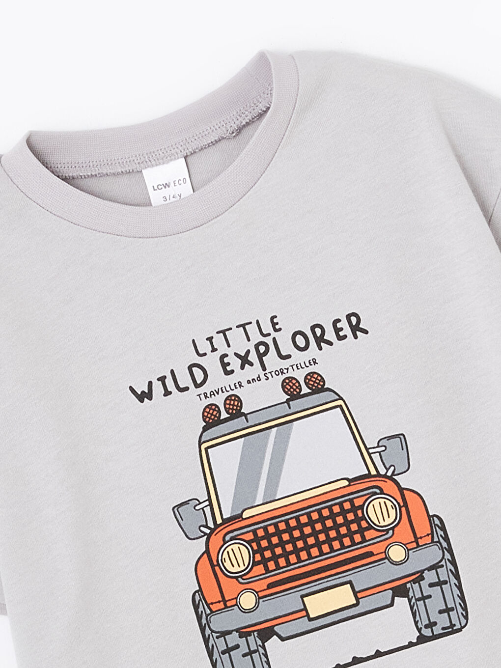 Gri Bisiklet Yaka Kısa Kollu Baskılı Erkek Bebek Tişört-1