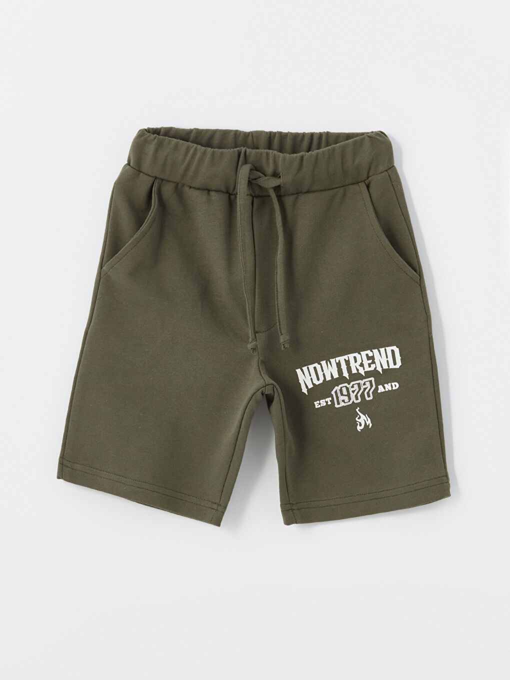 Haki Bisiklet Yaka Baskılı Erkek Çocuk Tişört ve Şort 2'li Takım-4