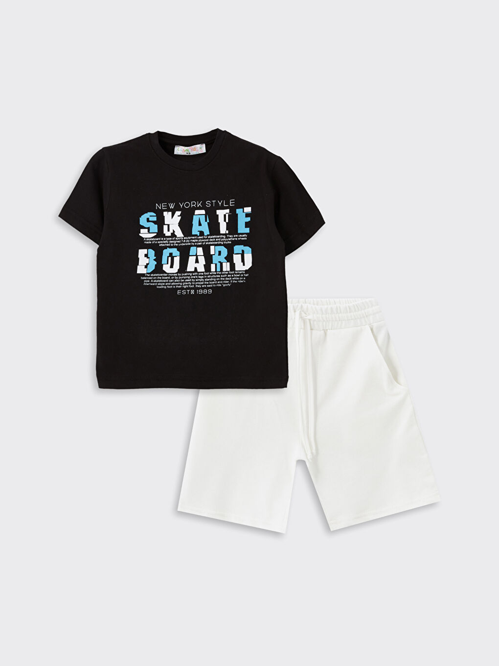 Siyah Bisiklet Yaka Baskılı Erkek Çocuk Tişört ve Şort 2'li Takım