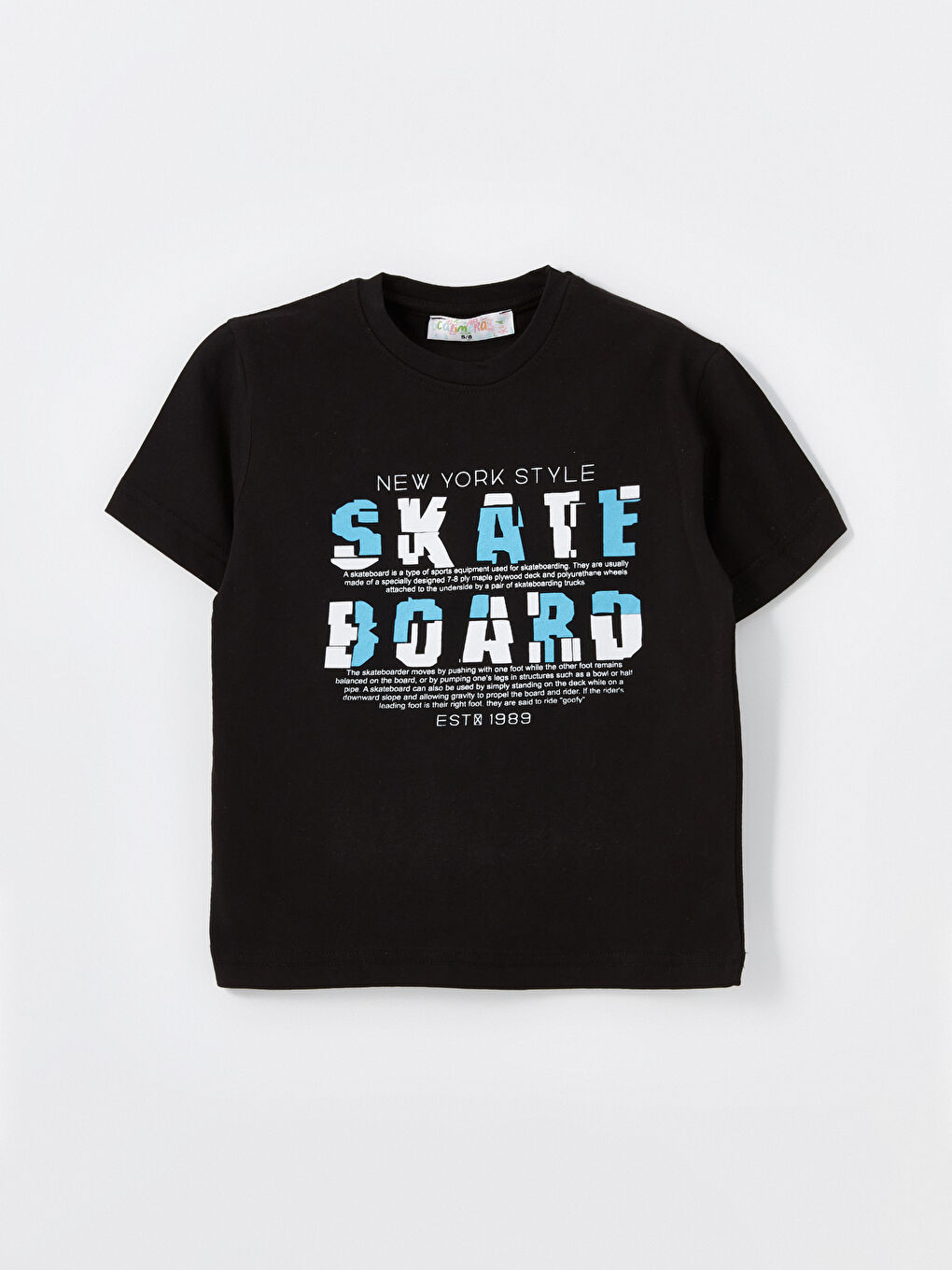 Siyah Bisiklet Yaka Baskılı Erkek Çocuk Tişört ve Şort 2'li Takım-1