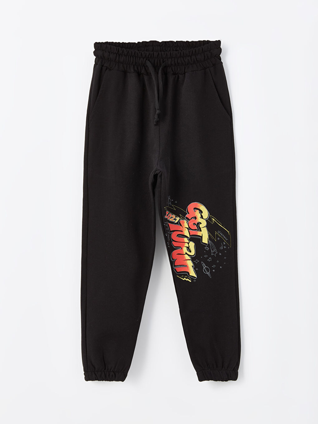 Siyah Bisiklet Yaka Baskılı Erkek Çocuk Tişört ve Eşofman Altı 2'li Takım-2