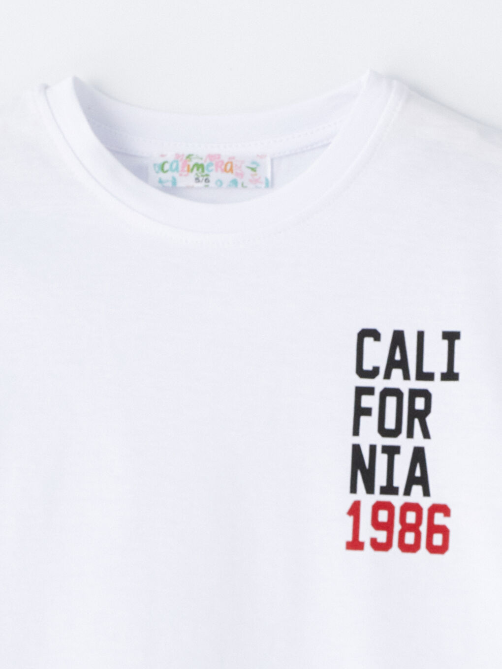 Beyaz Bisiklet Yaka Erkek Çocuk Tişört-2