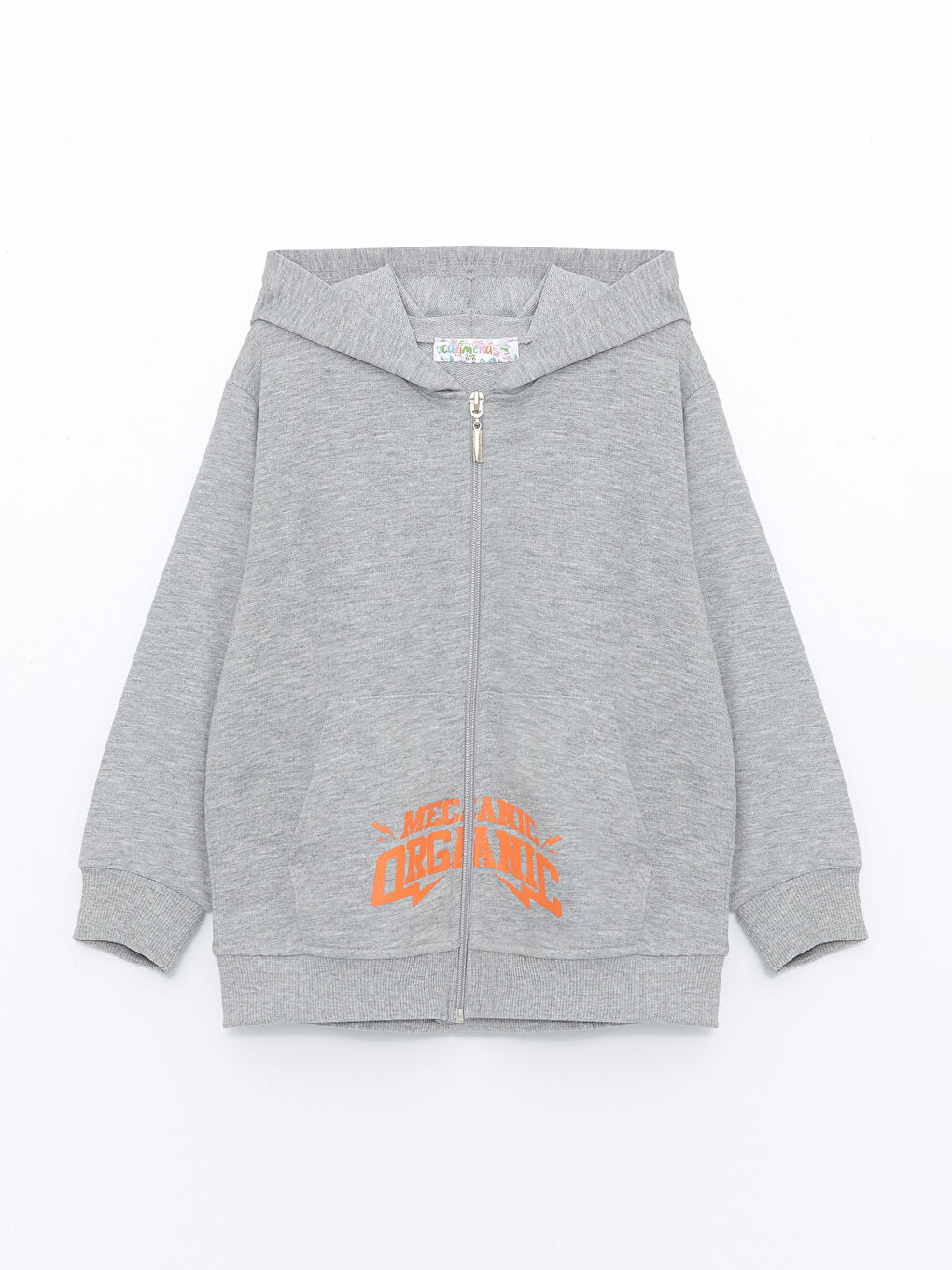 Gri Kapüşonlu Erkek Çocuk Fermuarlı Sweatshirt
