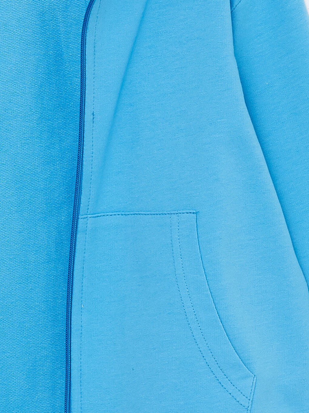 Mavi Kapüşonlu Erkek Çocuk Fermuarlı Sweatshirt-2