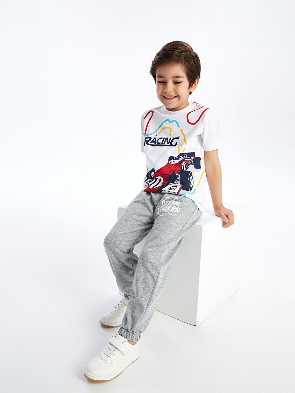 Gri Beli Lastikli Baskılı Erkek Çocuk Jogger Eşofman Altı-1