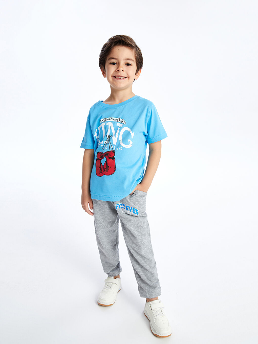 Gri Beli Lastikli Baskılı Erkek Çocuk Jogger Eşofman Altı