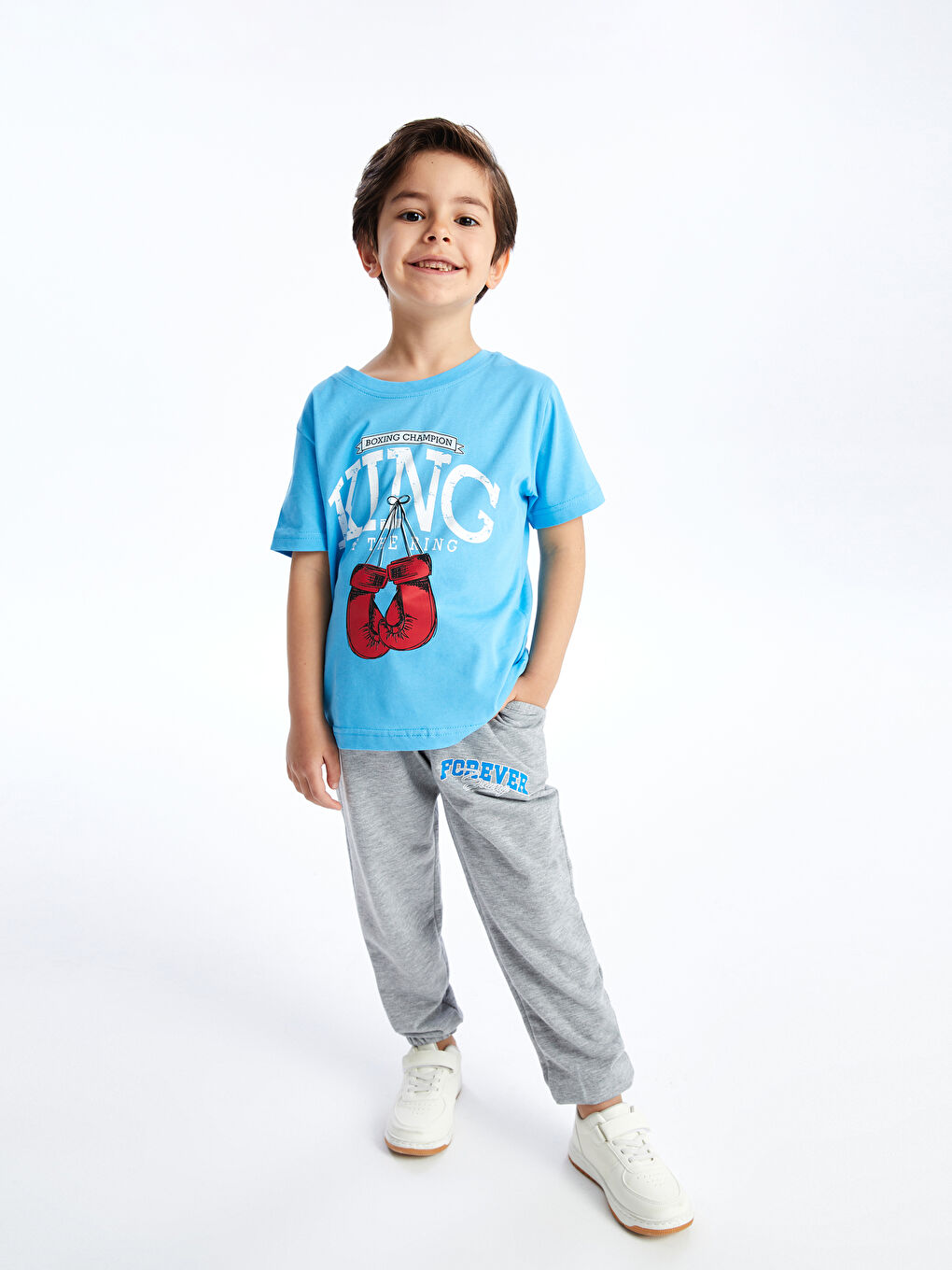 Gri Beli Lastikli Baskılı Erkek Çocuk Jogger Eşofman Altı-1