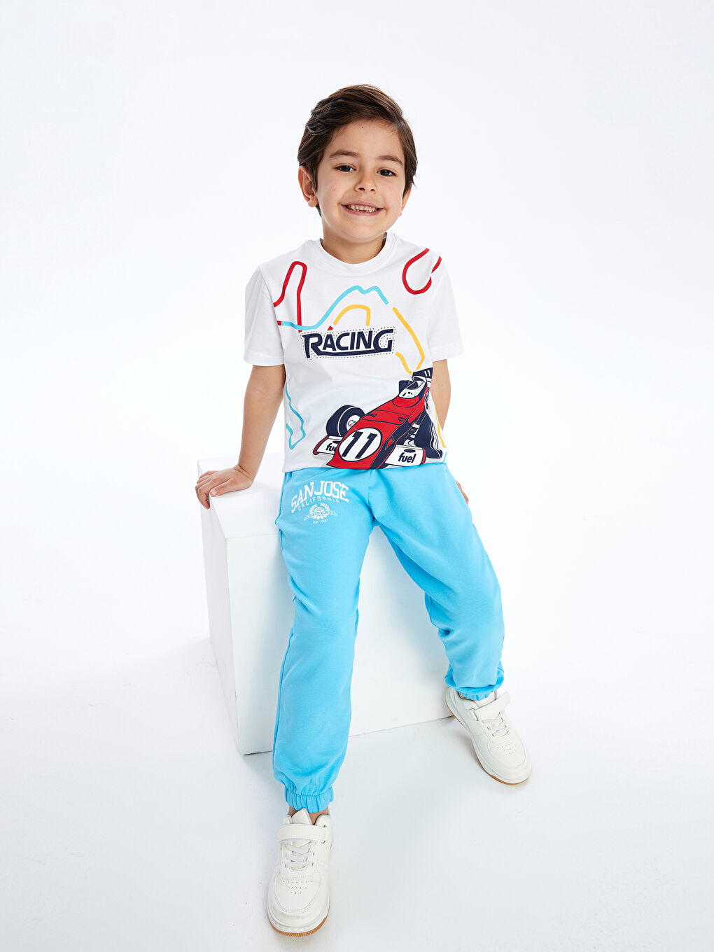 Mavi Beli Lastikli Baskılı Erkek Çocuk Jogger Eşofman Altı-1