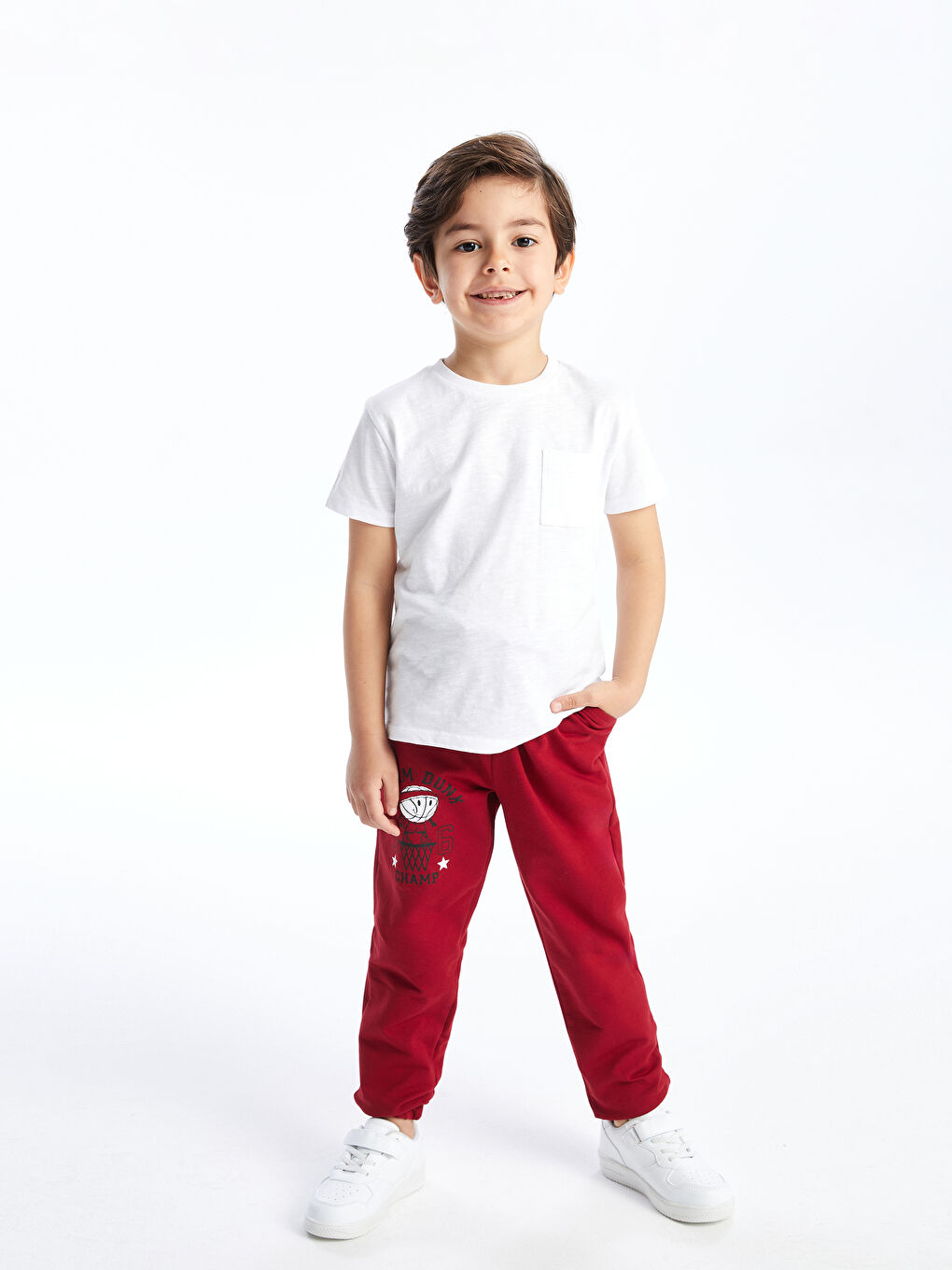 Bordo Beli Lastikli Baskılı Erkek Çocuk Jogger Eşofman Altı