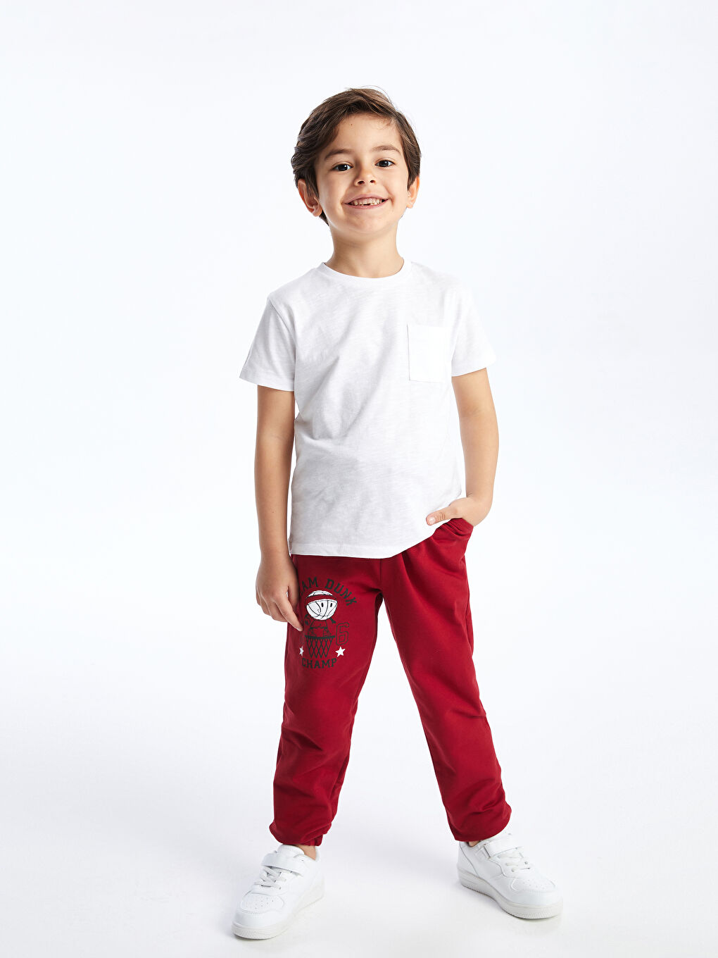 Bordo Beli Lastikli Baskılı Erkek Çocuk Jogger Eşofman Altı-1