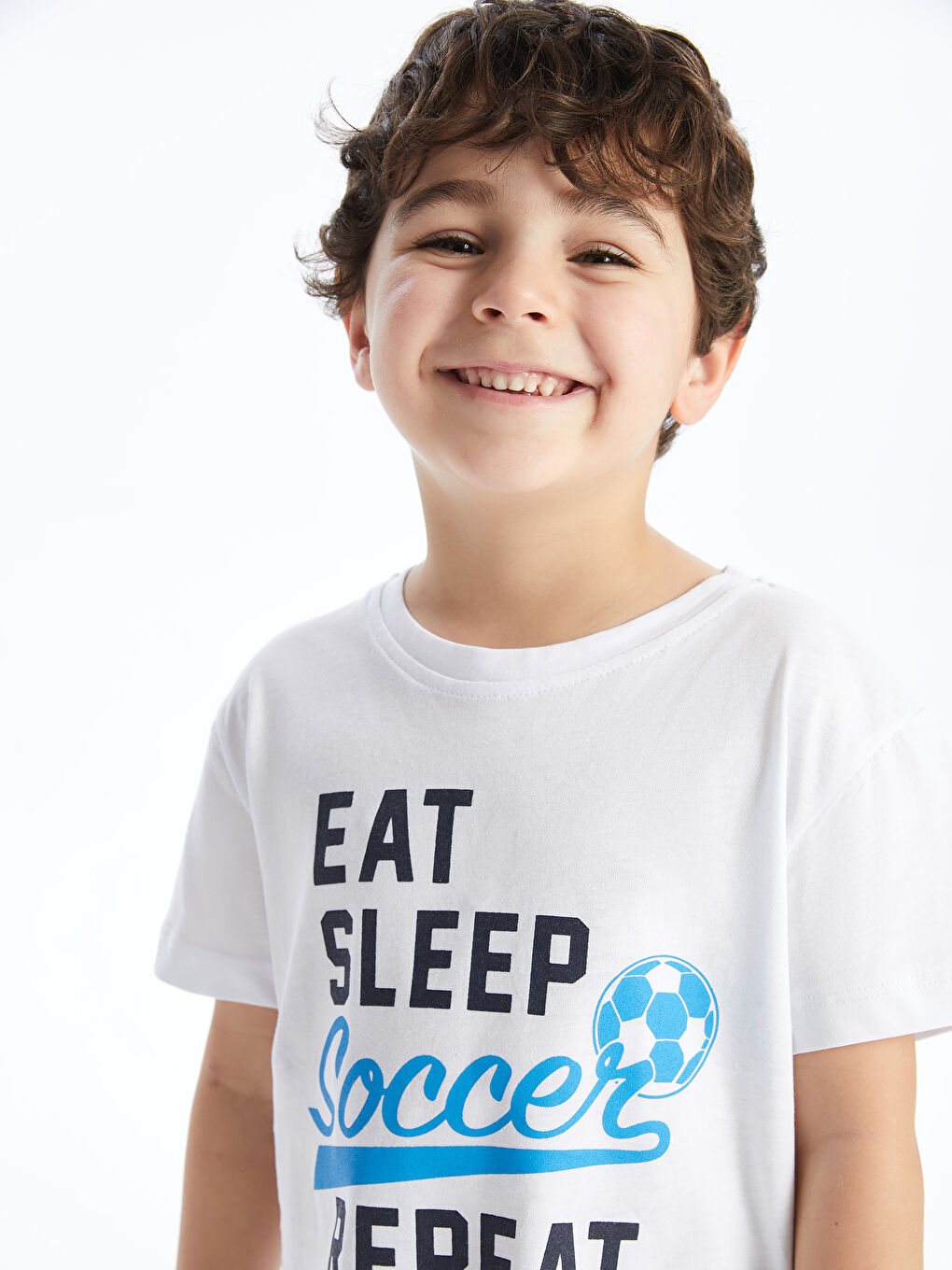 Beyaz Bisiklet Yaka Baskılı Erkek Çocuk Tişört-1