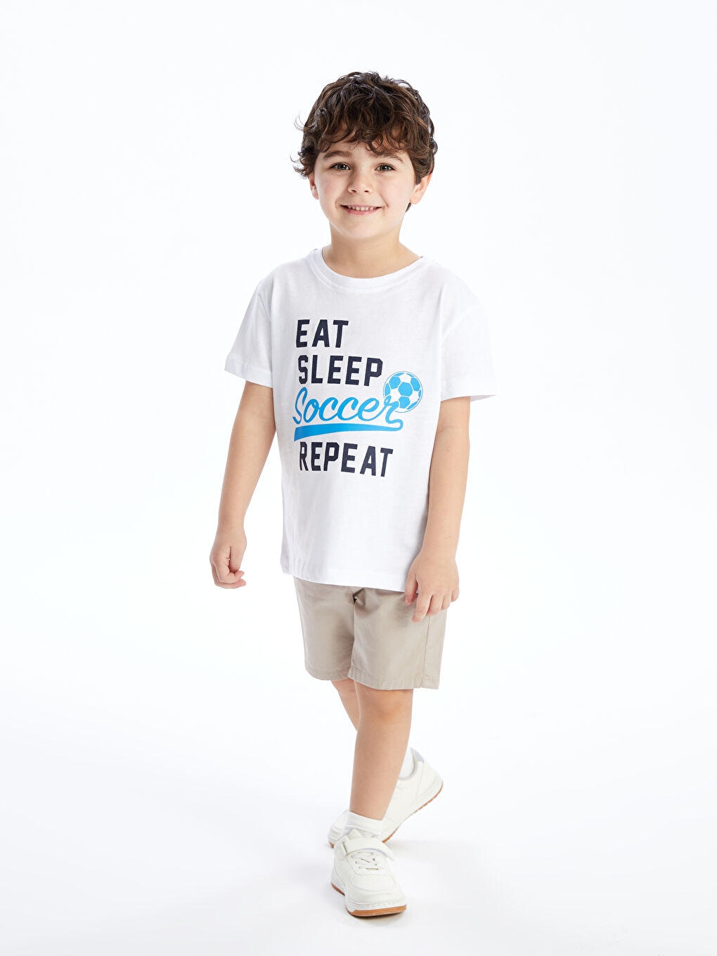 Beyaz Bisiklet Yaka Baskılı Erkek Çocuk Tişört-2