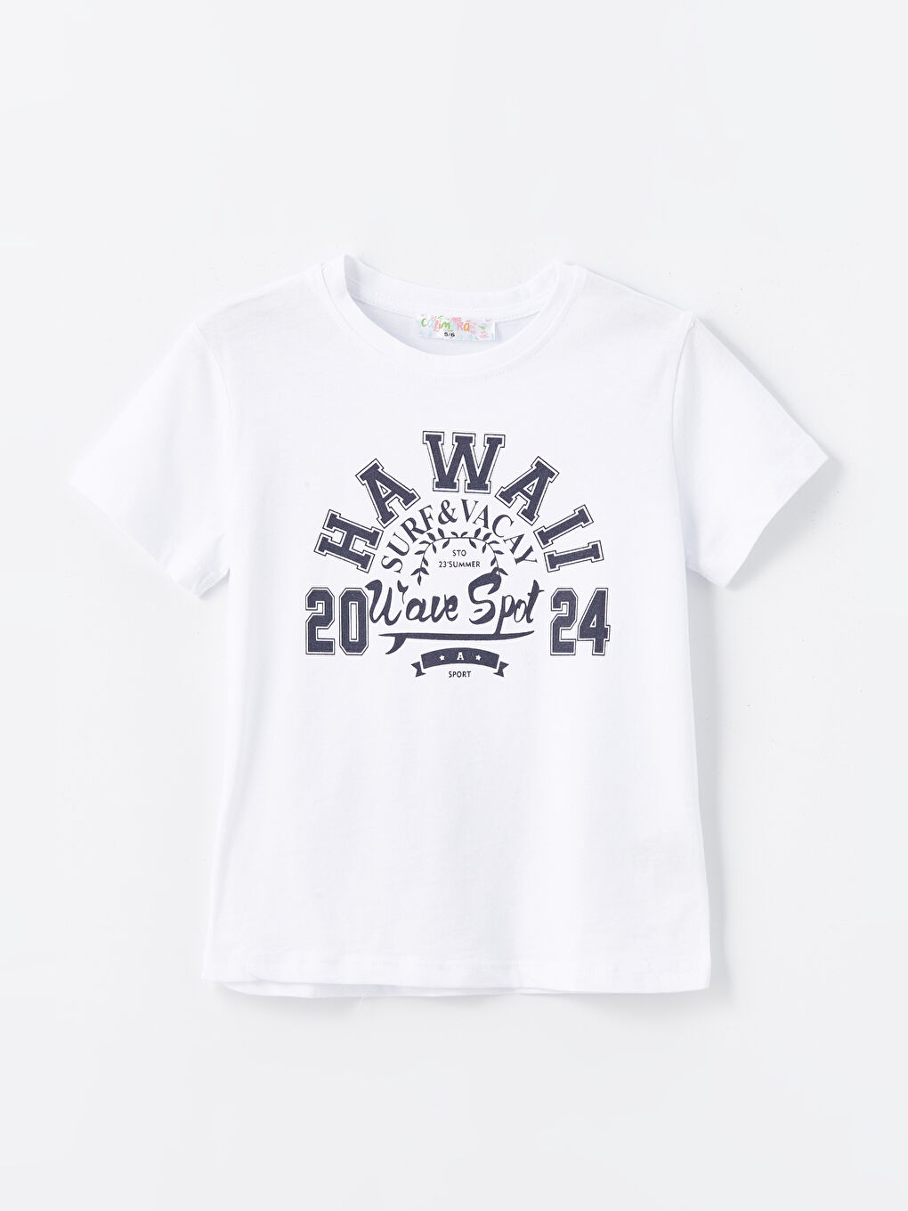 Beyaz Bisiklet Yaka Erkek Çocuk Tişört