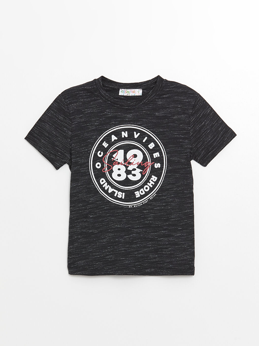 Siyah Bisiklet Yaka Baskılı Erkek Çocuk Tişört