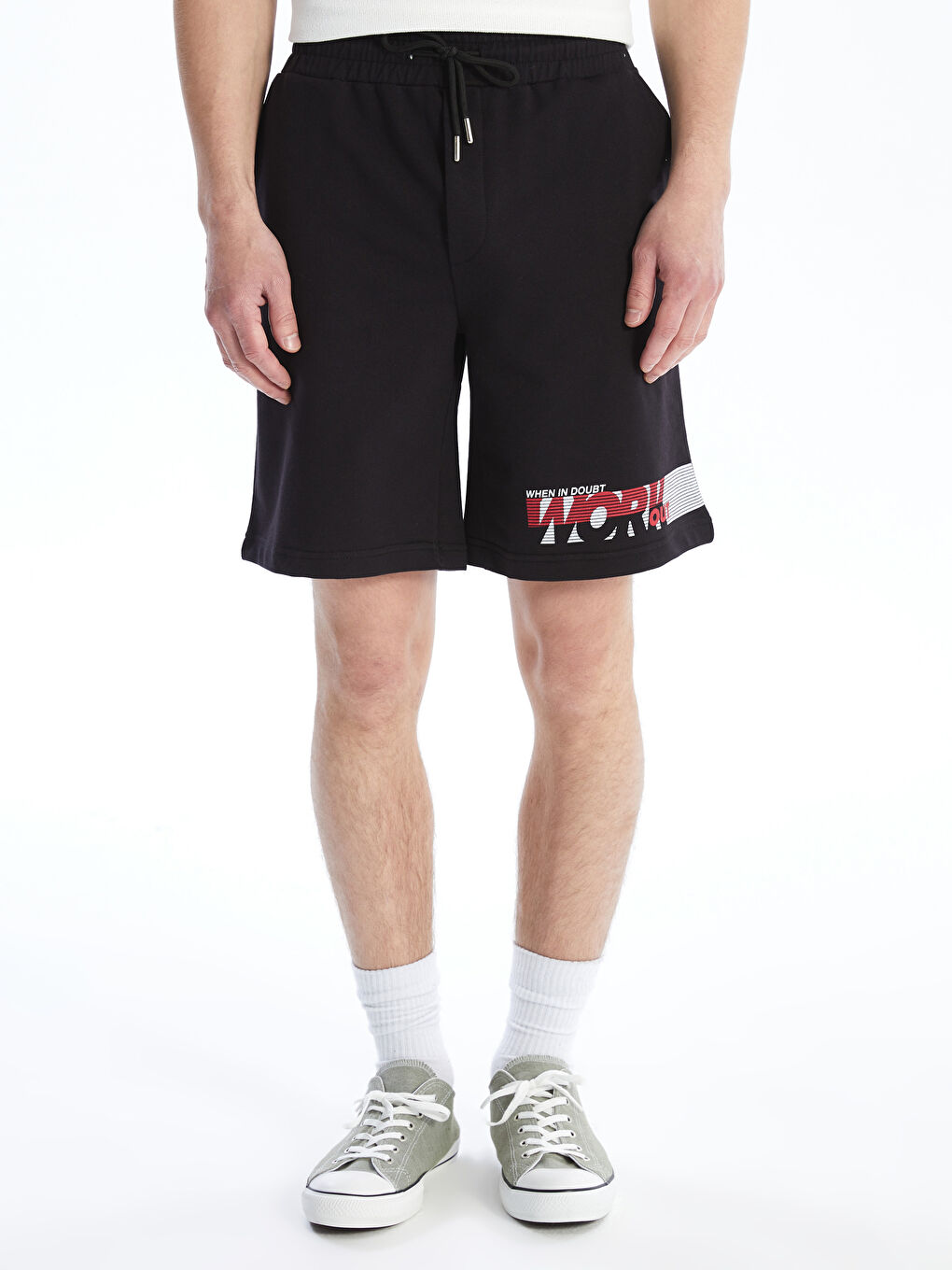 Siyah Beli Lastikli Baskılı Erkek Şort-2