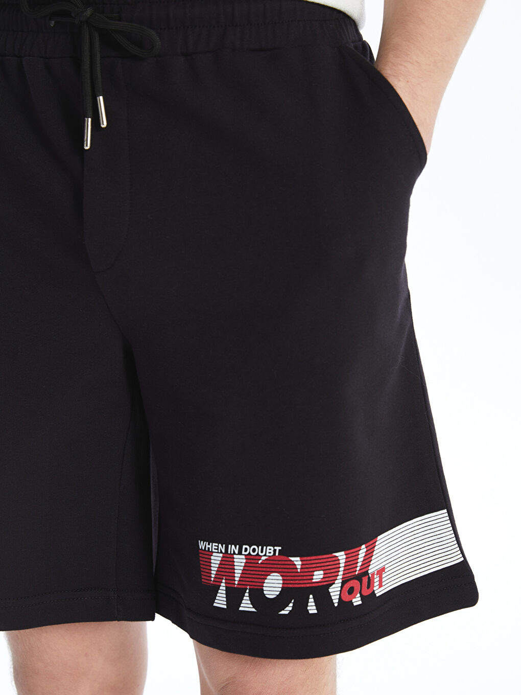 Siyah Beli Lastikli Baskılı Erkek Şort-3