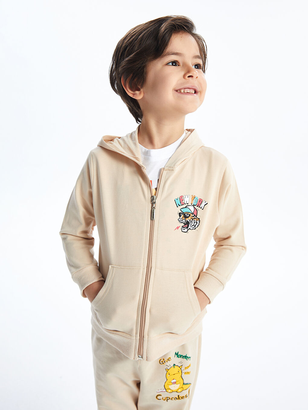 Bej Fermuarlı Sweatshirt