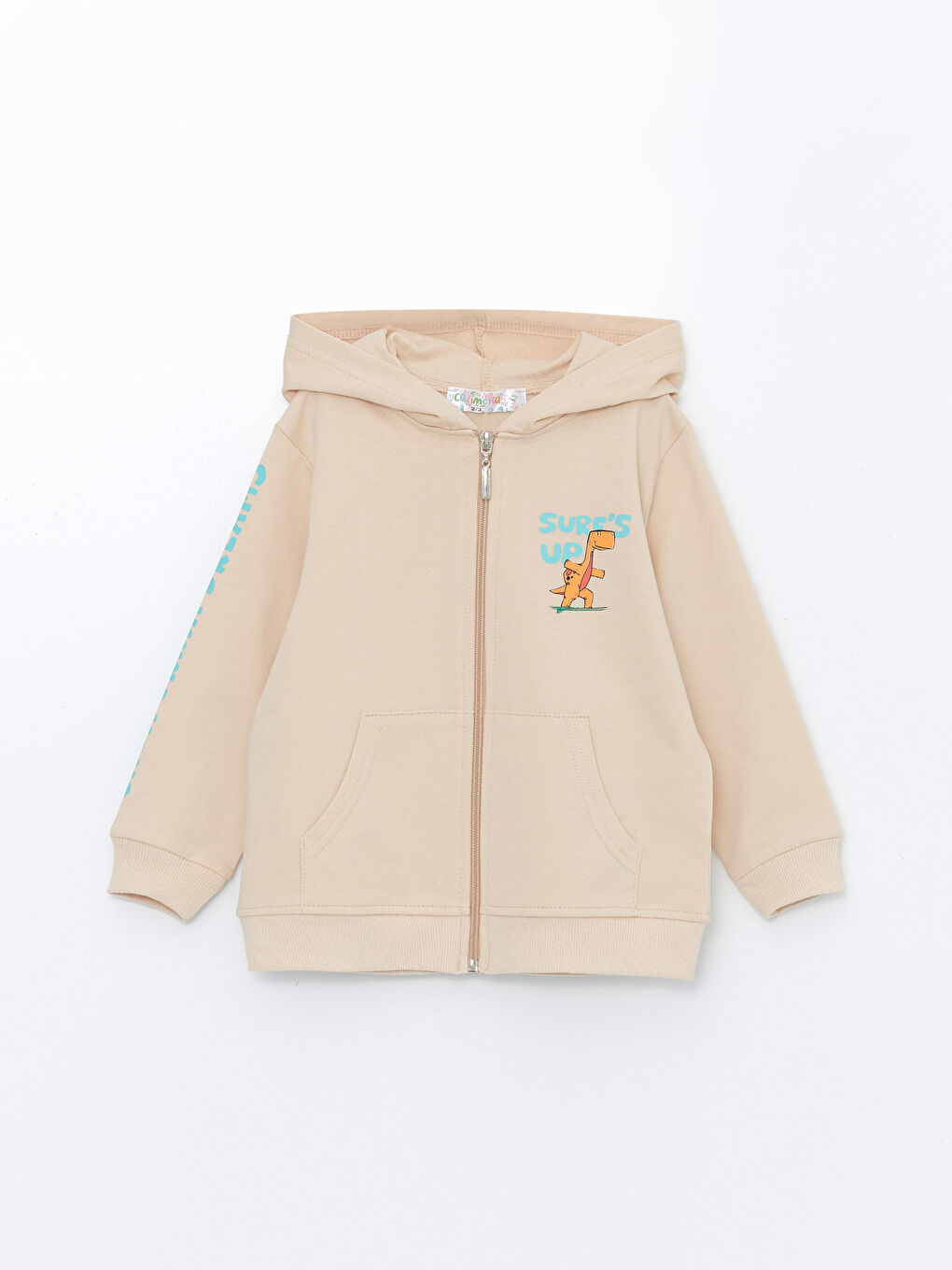 Bej Kapüşonlu Erkek Bebek Fermuarlı Sweatshirt