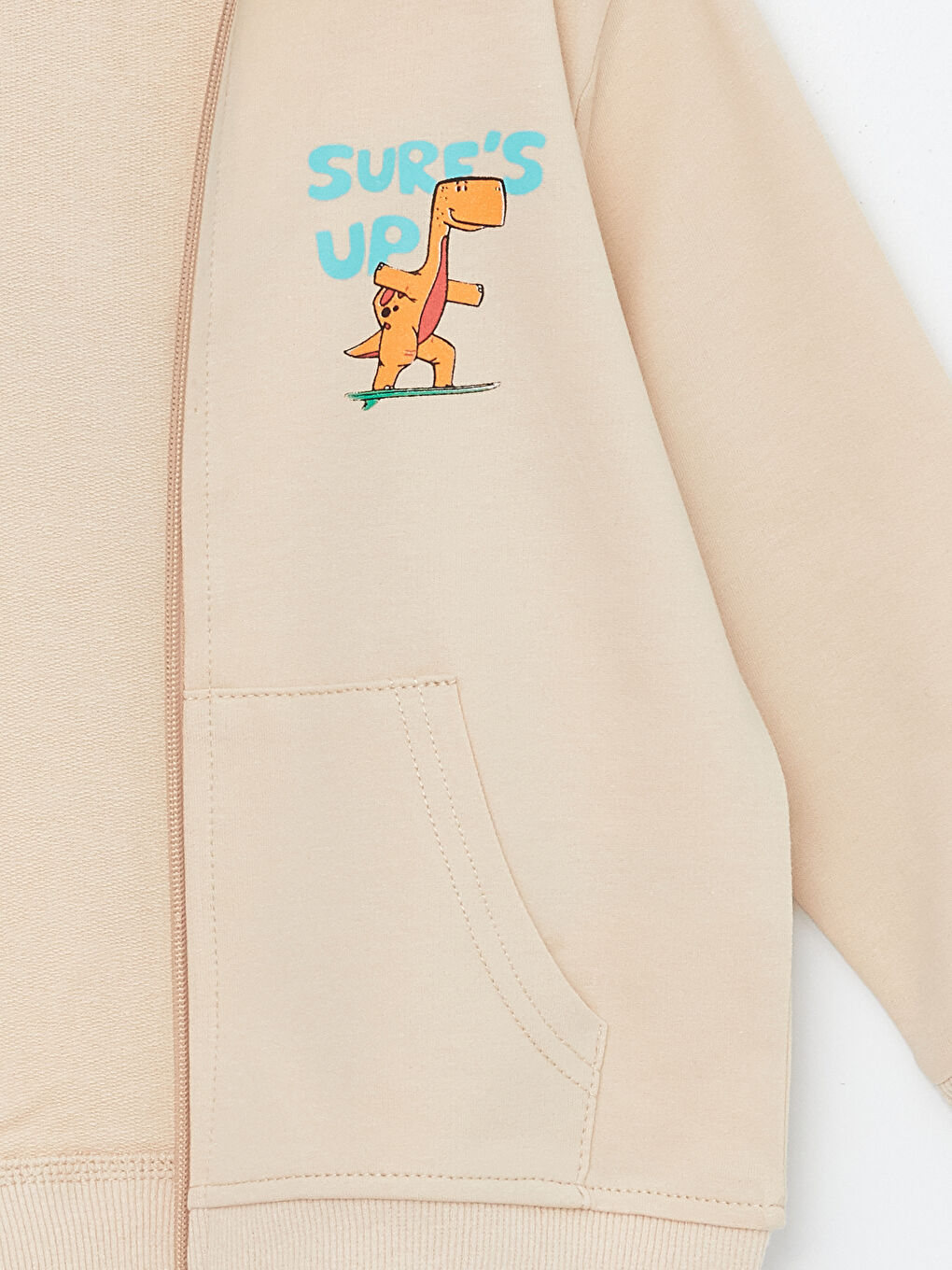 Bej Kapüşonlu Erkek Bebek Fermuarlı Sweatshirt-3