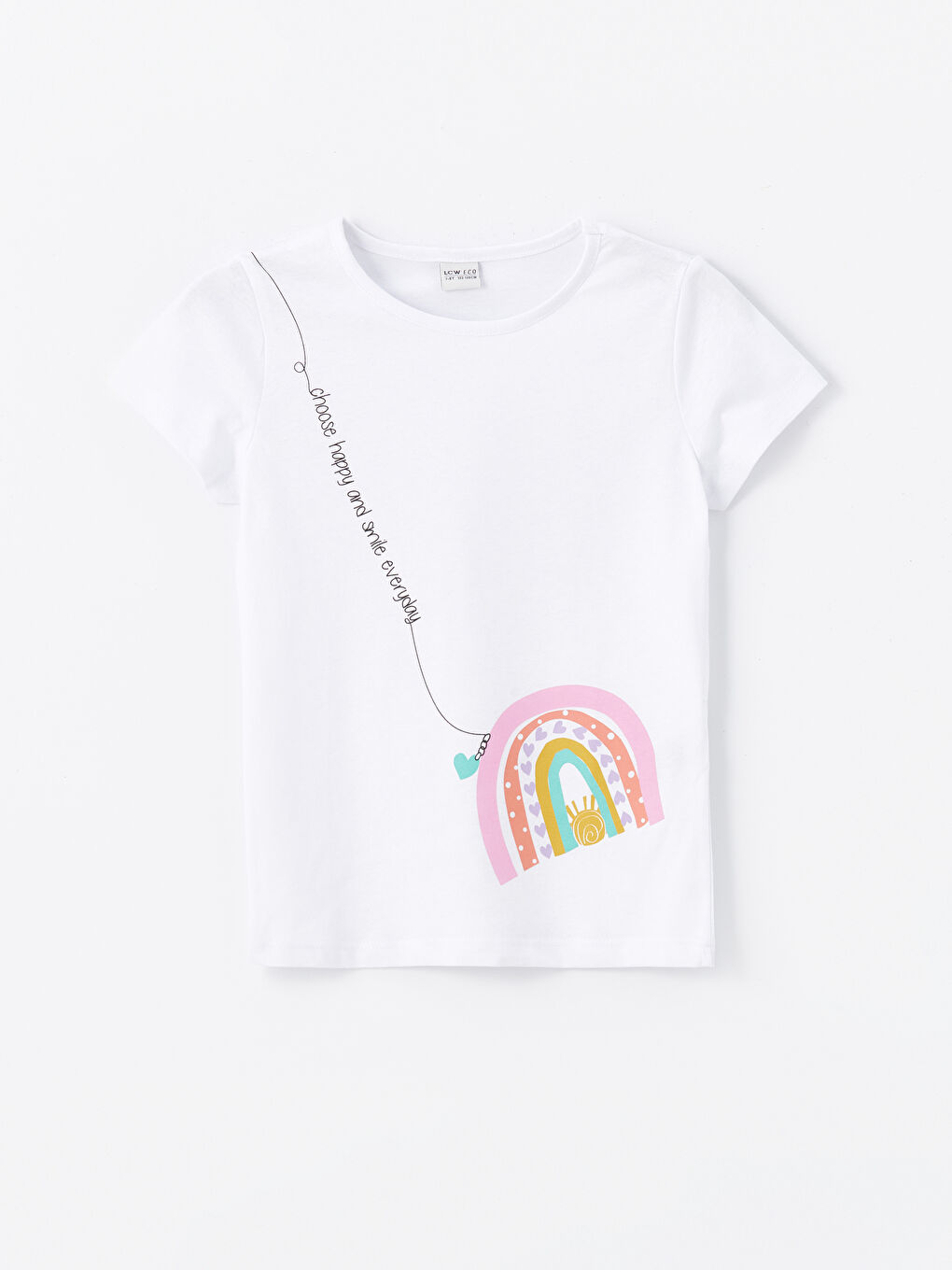 Crew Neck Printed Short Sleeve Girls' T-Shirt
