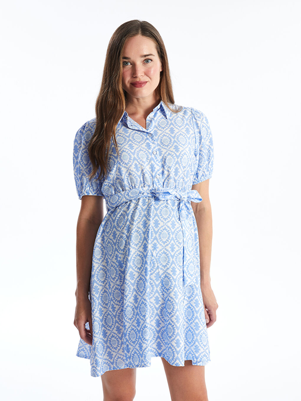 Patterned Short Sleeve Maternity Shirt Dress -S4LN22Z8-LQQ