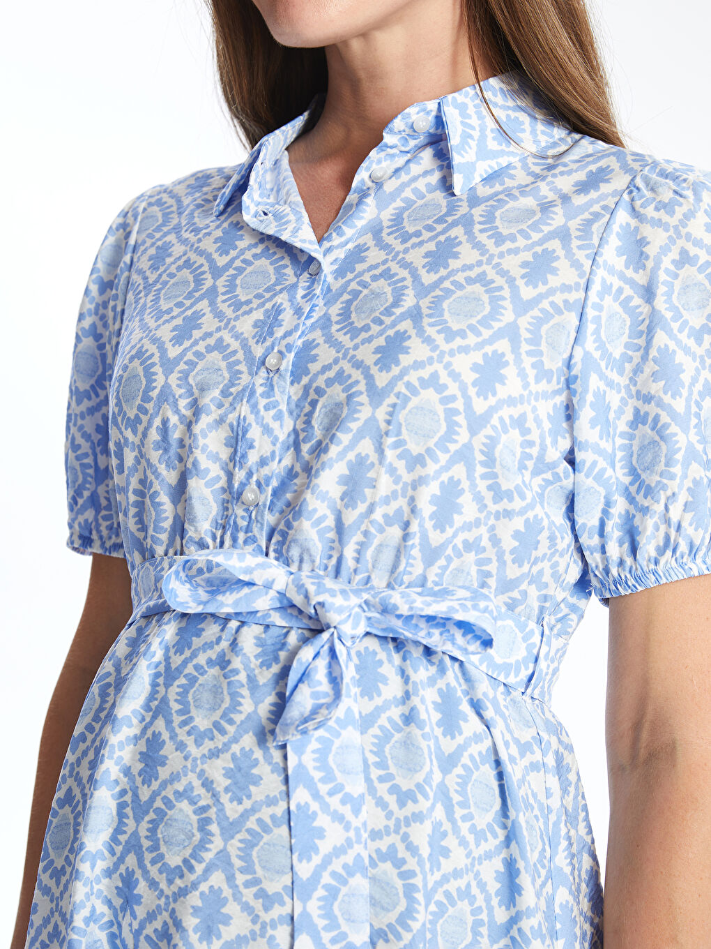 Patterned Short Sleeve Maternity Shirt Dress -S4LN22Z8-LQQ