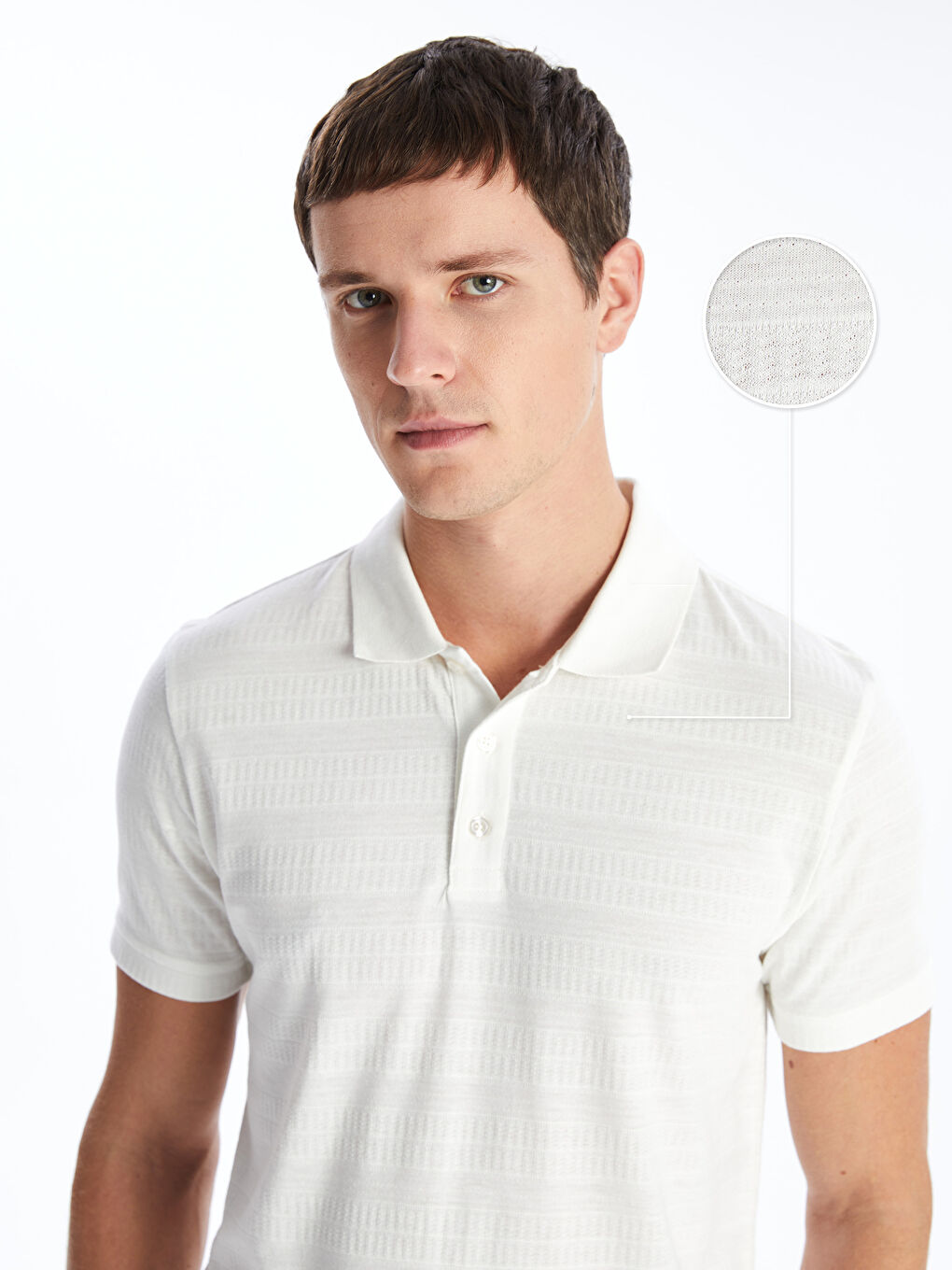 Ekru Polo Yaka Kısa Kollu Erkek Dokulu Tişört