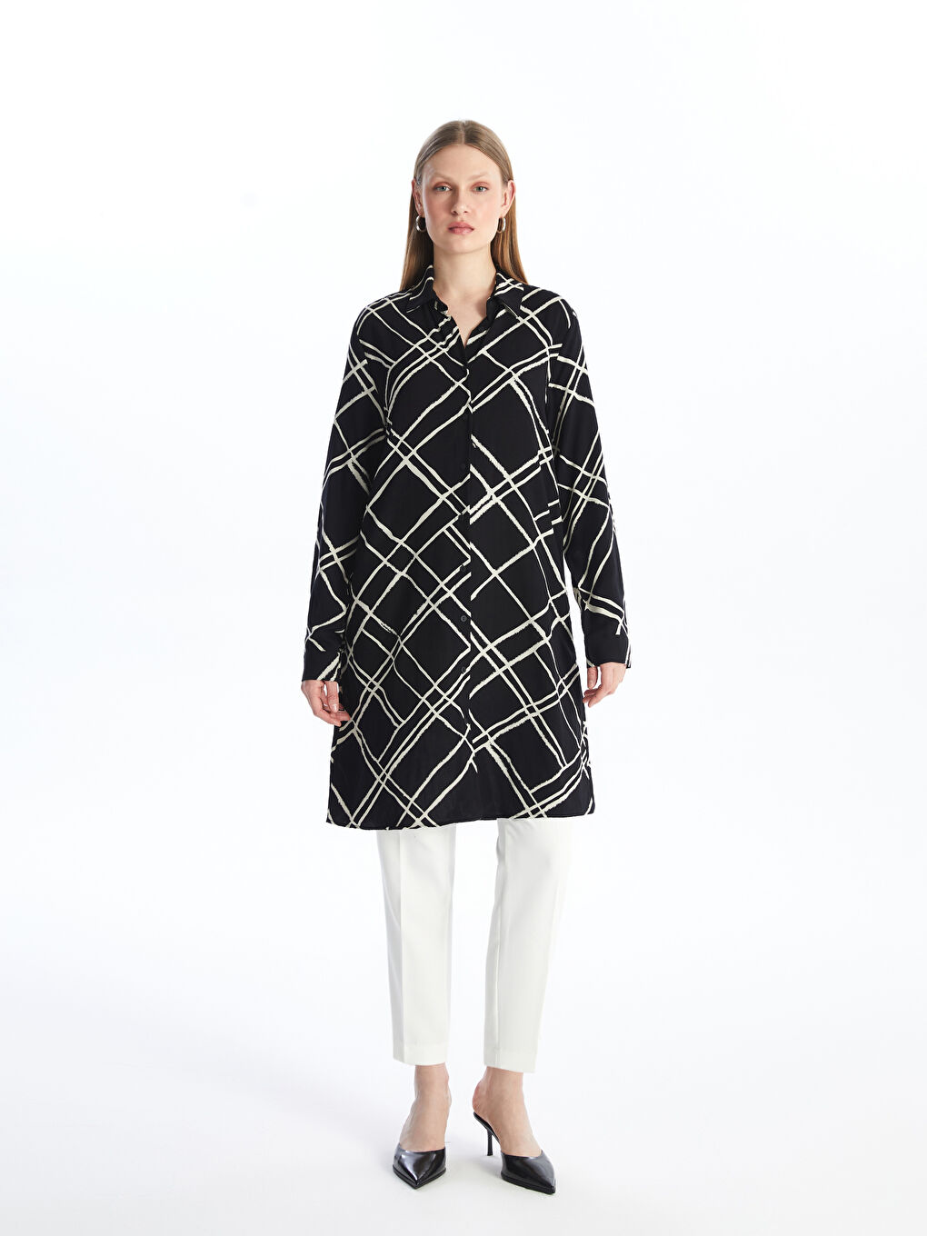 Siyah Desenli Kadın Gömlek Tunik-1