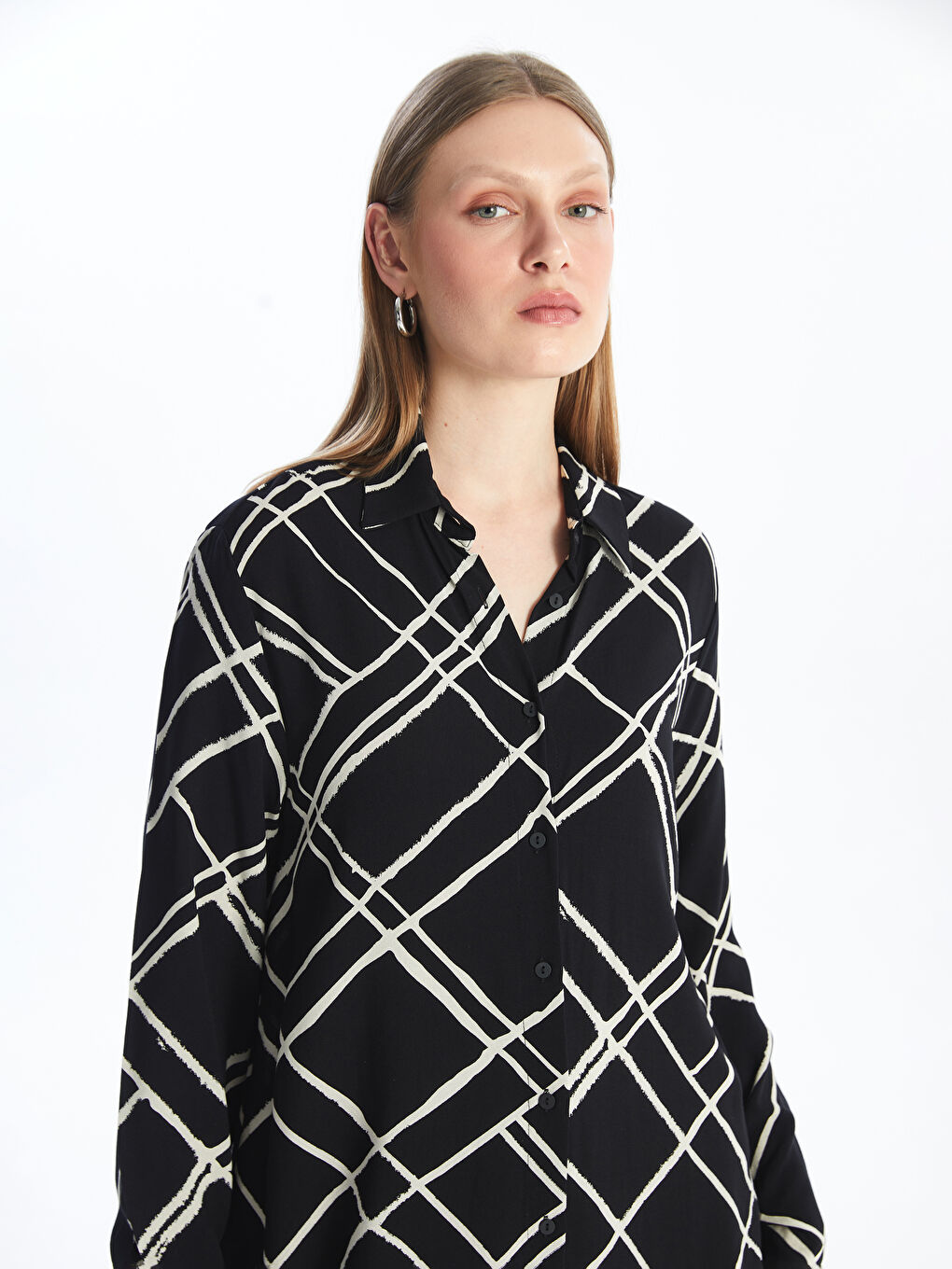 Siyah Desenli Kadın Gömlek Tunik-2