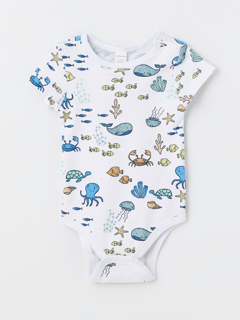 Beyaz Bisiklet Yaka Kısa Kollu Baskılı Erkek Bebek Çıtçıtlı Bodysuit