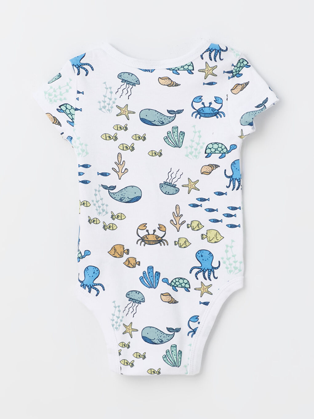 Beyaz Bisiklet Yaka Kısa Kollu Baskılı Erkek Bebek Çıtçıtlı Bodysuit-1