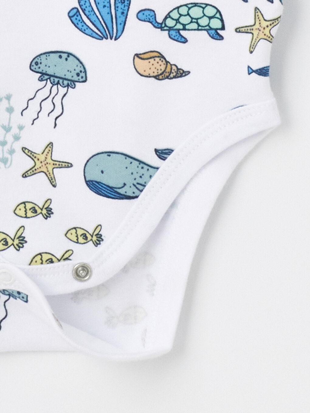 Beyaz Bisiklet Yaka Kısa Kollu Baskılı Erkek Bebek Çıtçıtlı Bodysuit-2