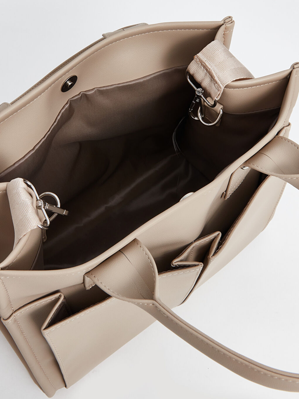 Bej Çok Bölmeli Kadın Kol Çantası-7