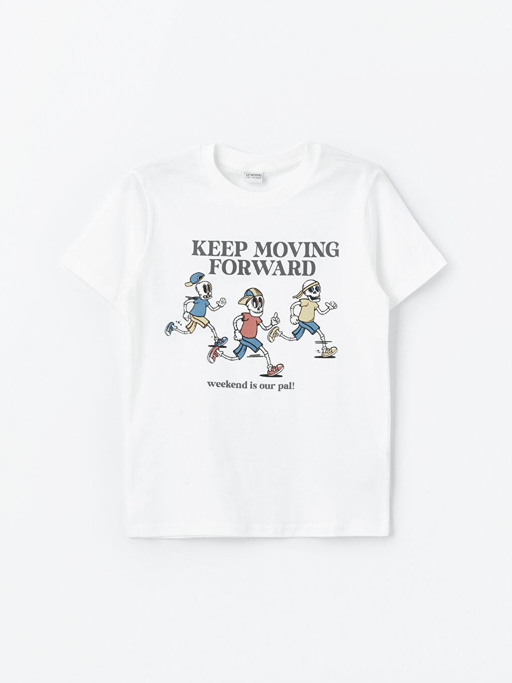 Ekru Bisiklet Yaka Baskılı Kısa Kollu Erkek Çocuk Tişört-2