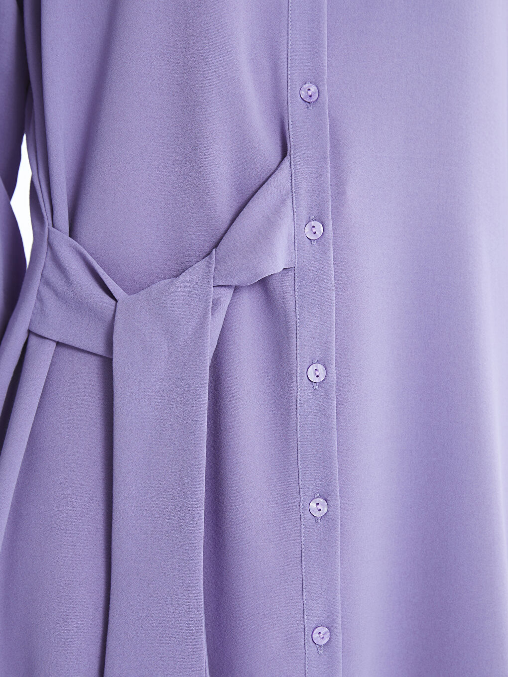 Lila Düz Uzun Kollu Kadın Gömlek Tunik-2