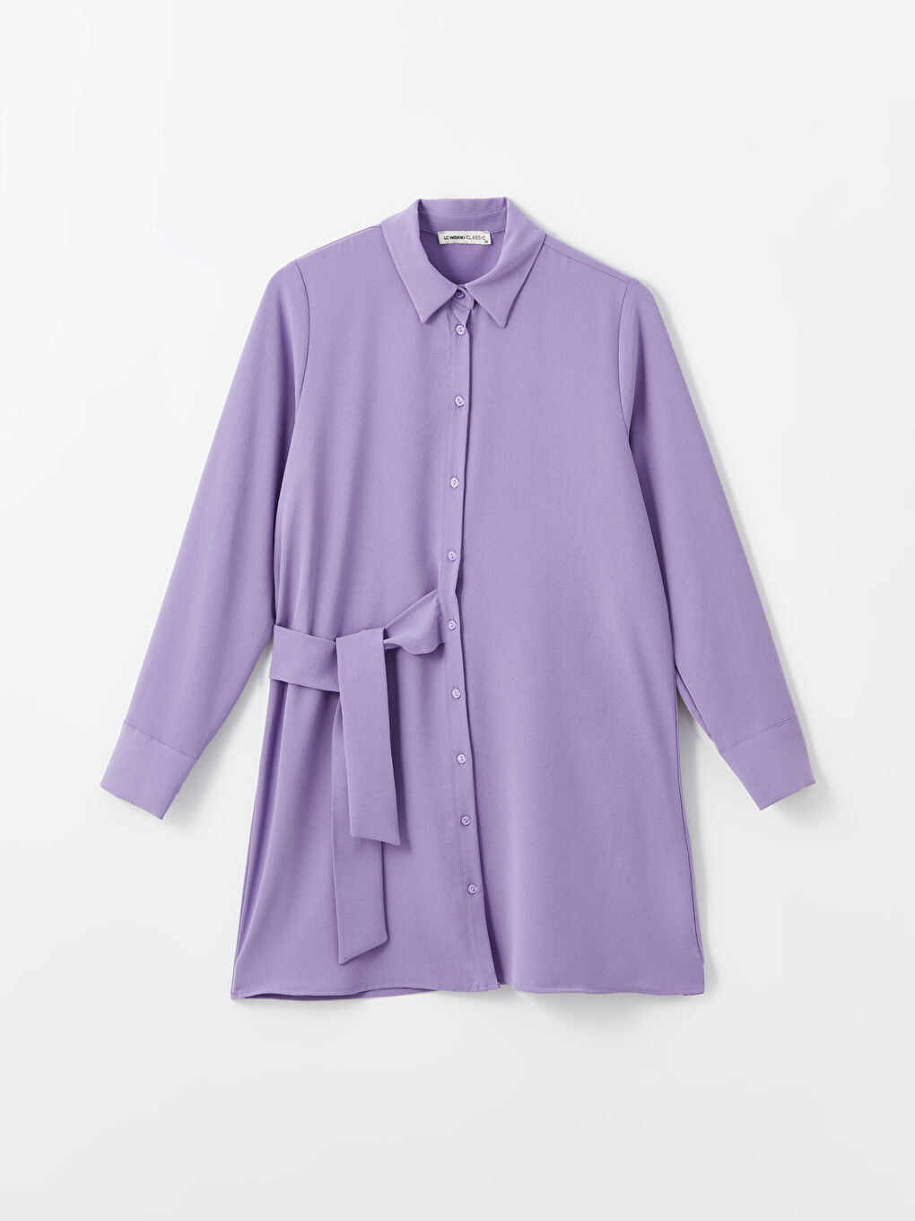 Lila Düz Uzun Kollu Kadın Gömlek Tunik-4