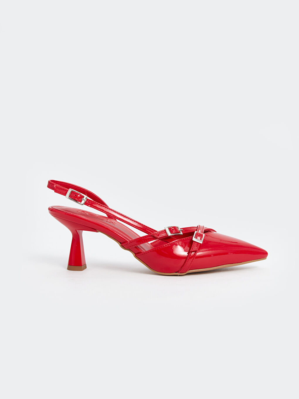 Kırmızı Deri Görünümlü Sivri Burun Kadın Topuklu Ayakkabı-1