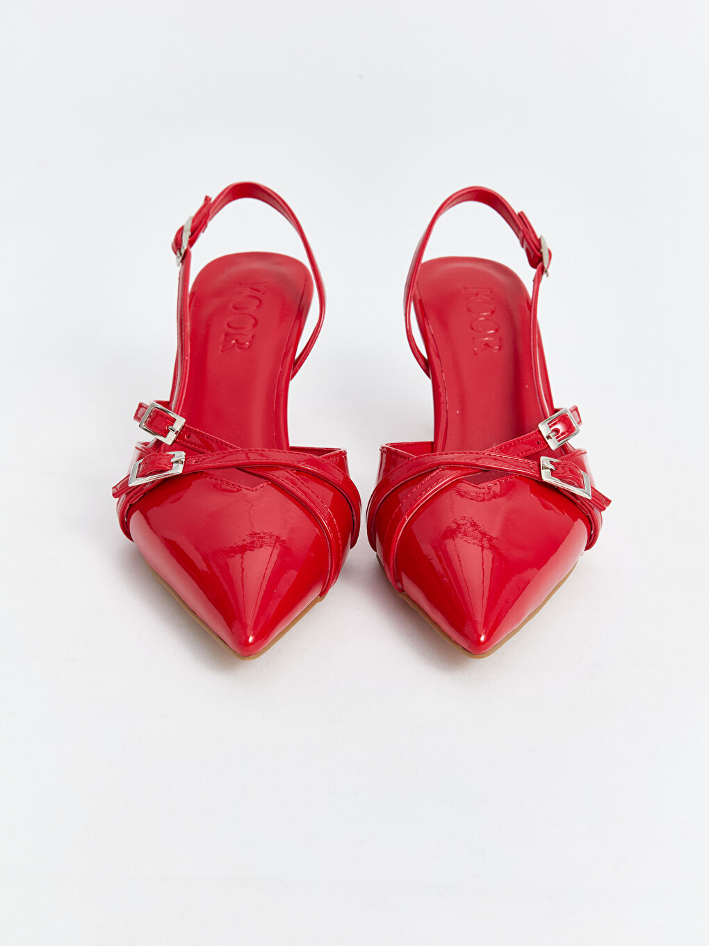 Kırmızı Deri Görünümlü Sivri Burun Kadın Topuklu Ayakkabı-2