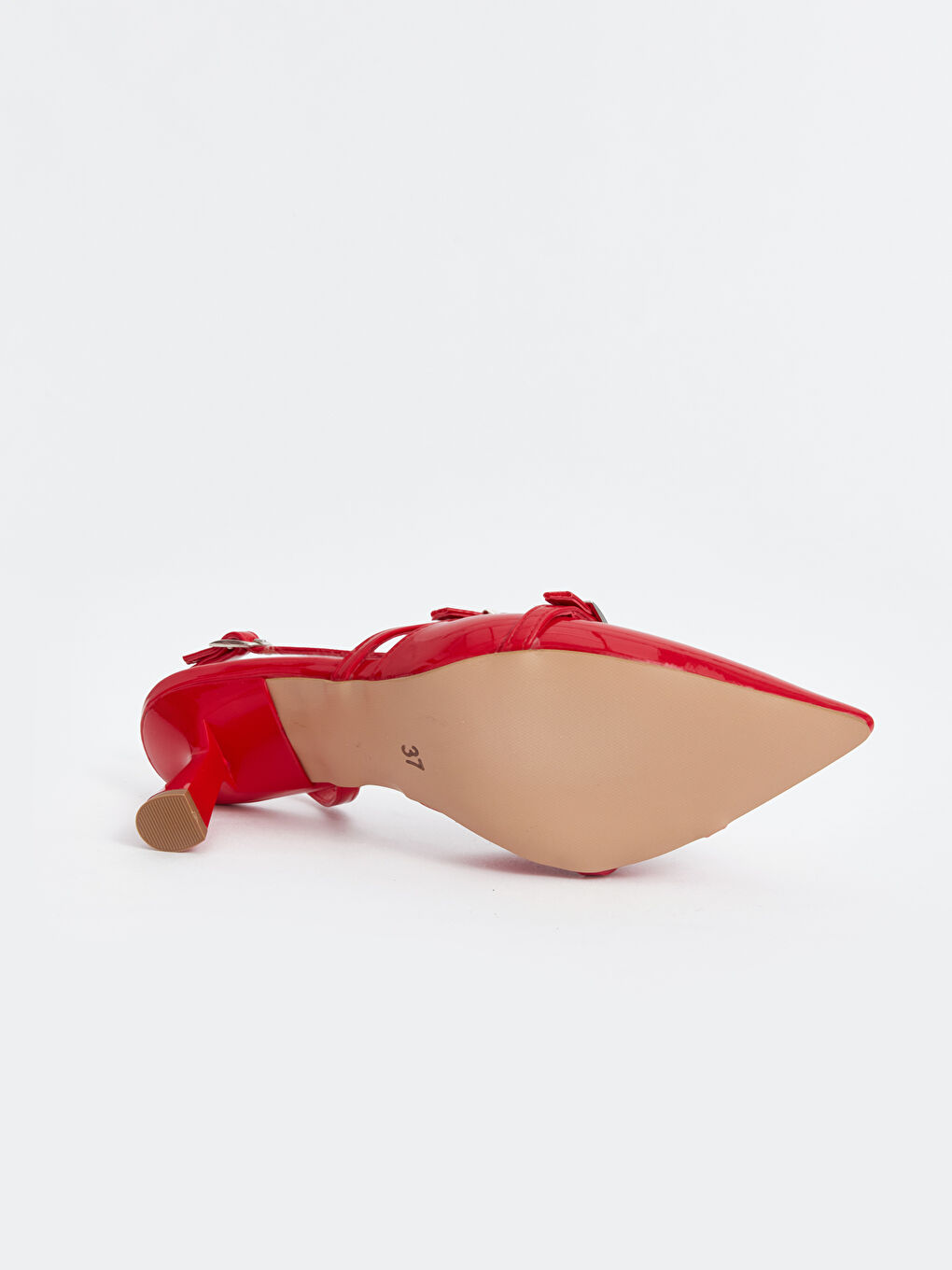 Kırmızı Deri Görünümlü Sivri Burun Kadın Topuklu Ayakkabı-3