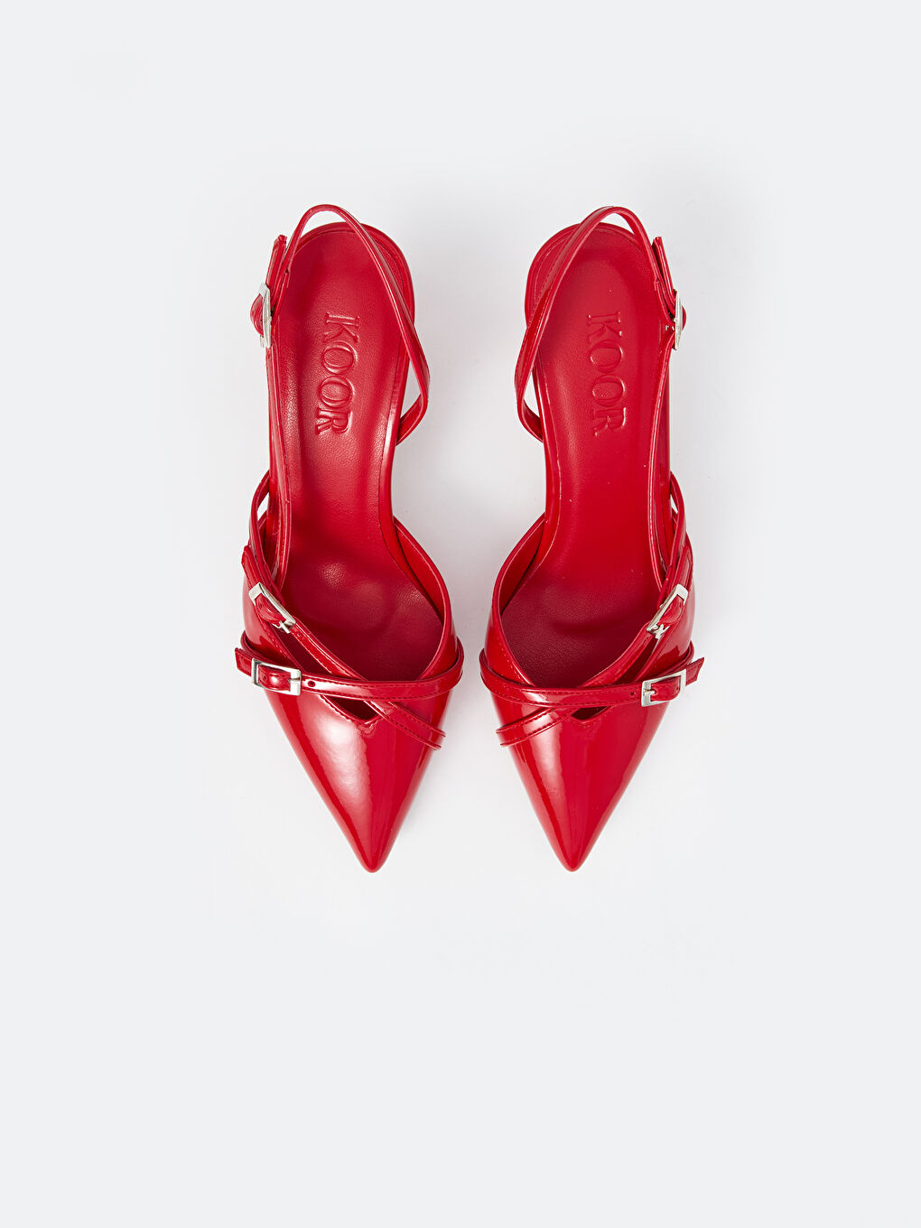 Kırmızı Deri Görünümlü Sivri Burun Kadın Topuklu Ayakkabı-4