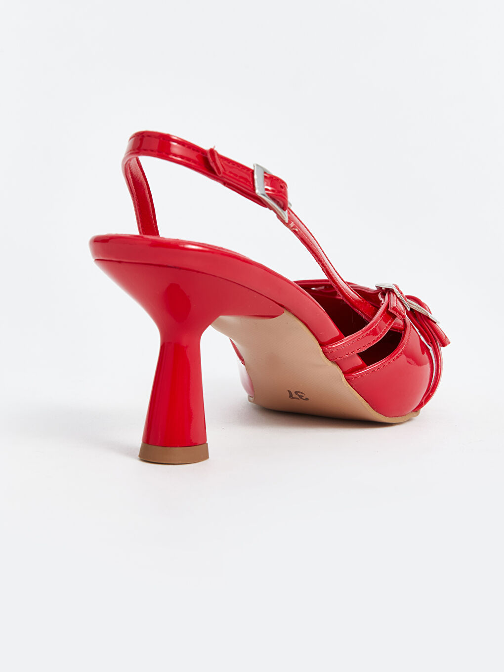 Kırmızı Deri Görünümlü Sivri Burun Kadın Topuklu Ayakkabı-5