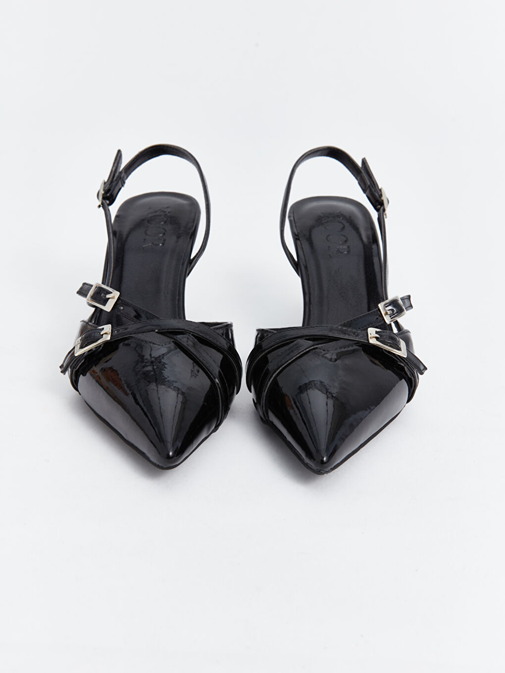 Siyah Deri Görünümlü Sivri Burun Kadın Topuklu Ayakkabı-2