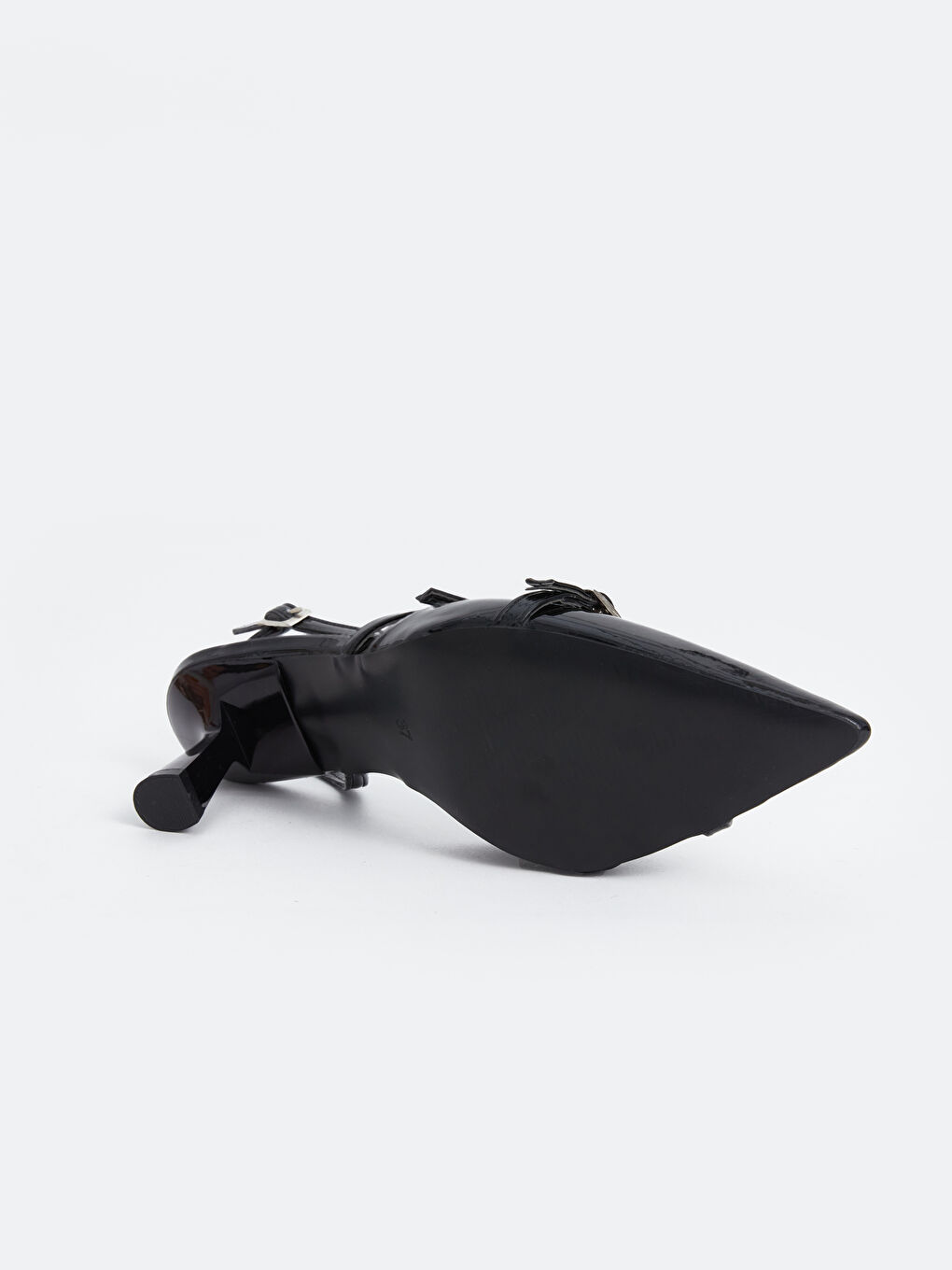 Siyah Deri Görünümlü Sivri Burun Kadın Topuklu Ayakkabı-3