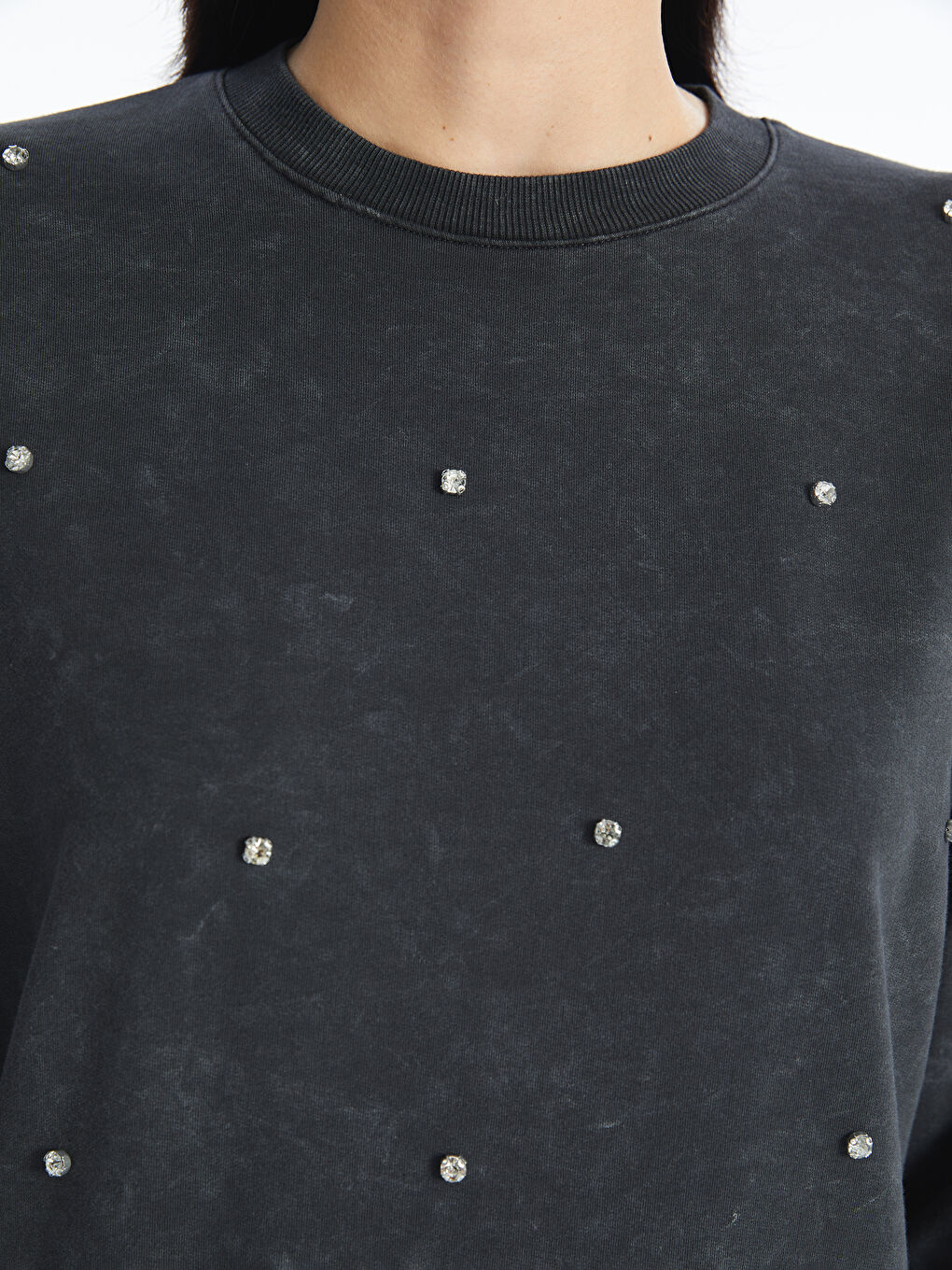 Crew Neck Stone Detail Women’S Sweatshirt Tunic -S4LP92Z8-HLC