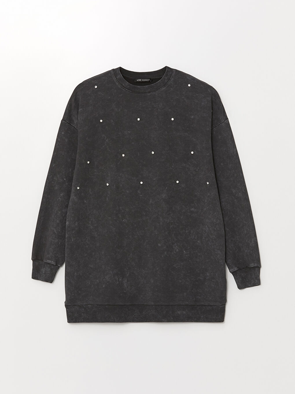 Crew Neck Stone Detail Women’S Sweatshirt Tunic -S4LP92Z8-HLC